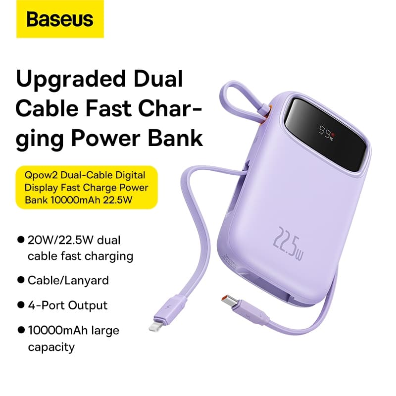 Sạc dự phòng Qpow3 BASEUS 20000mAh PD 22.5W 30W hai cổng tiện dụng cho điện thoại