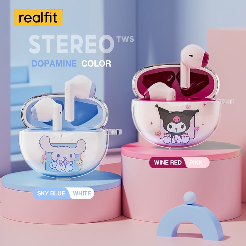 Tai nghe Bluetooth Realfit F2 Âm thanh nổi HIFI Âm trầm tuyệt vời với Mic tai nghe dễ thương