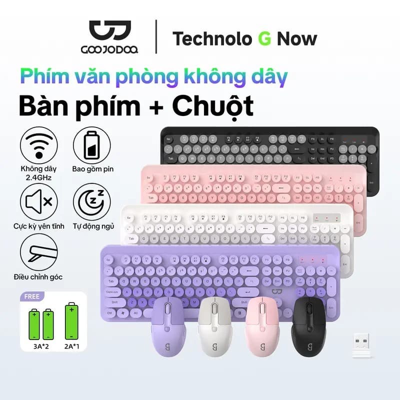 Bộ bàn phím chuột không dây GOOJODOQ 2.4G với 104 phím, bàn phím và chuột 1600 DPI cho máy tính xách tay