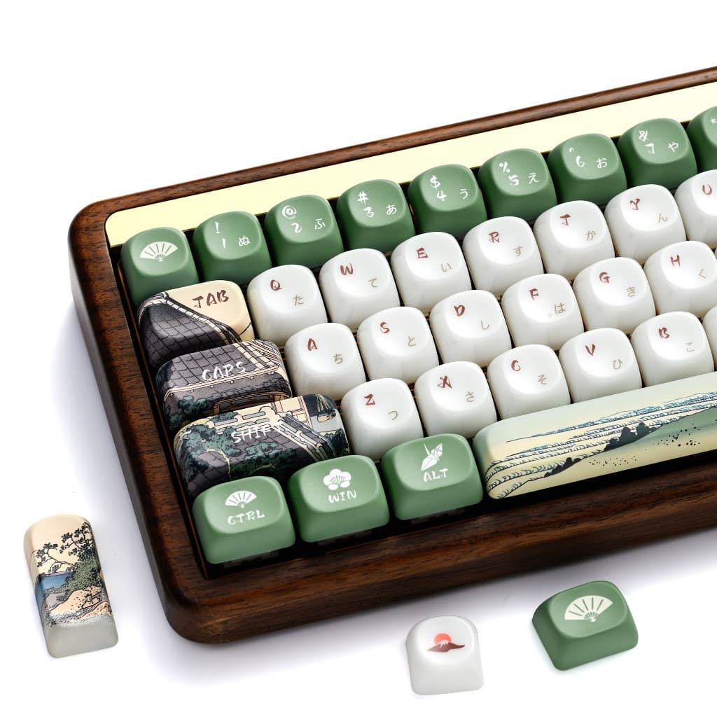 XVX Mountain Fuji Green Theme Keycaps MOA Profile PBT Lớp phủ gốm nhuộm 5 mặt Chống dầu Quà tặng cổ điển bền bỉ để chơi game & sử dụng văn phòng Bộ Keycap (129 phím)