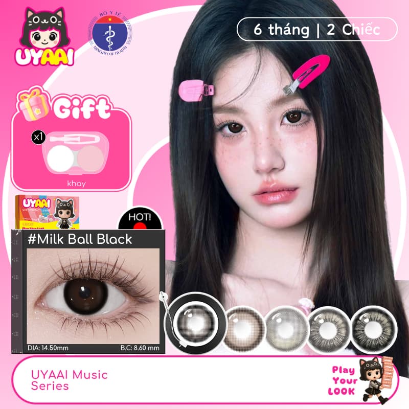 Kính áp tròng UYAAI MCK1 Moonlight/Snowball/Milk Ball Màu Đen/Nâu Kính Lens cận Mắt 1 Cặp 0~4 Độ giãn tròng 14.2-14.5mm