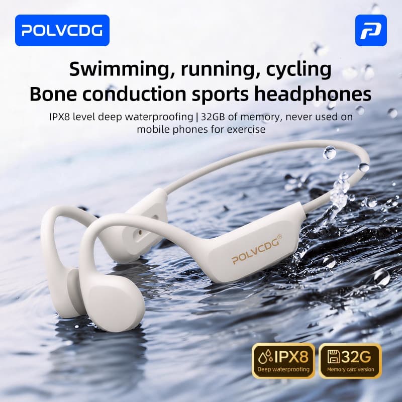 Polvcdg-X7 8G / 32G IPX8 Tai nghe dẫn truyền xương chống nước Tai nghe bơi thể thao Tai nghe Bluetooth không dây thể thao