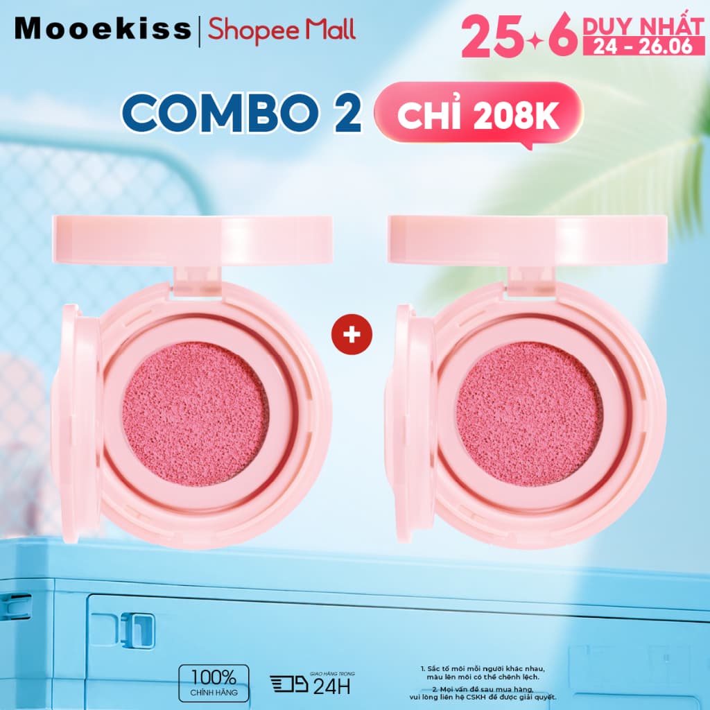[KOL Combo 2] Phấn má hồng đệm di động Mooekiss tích hợp Puff & Mirror, Hydrating & Skin-Fetting cho một cái nhìn tự nhiên, trần