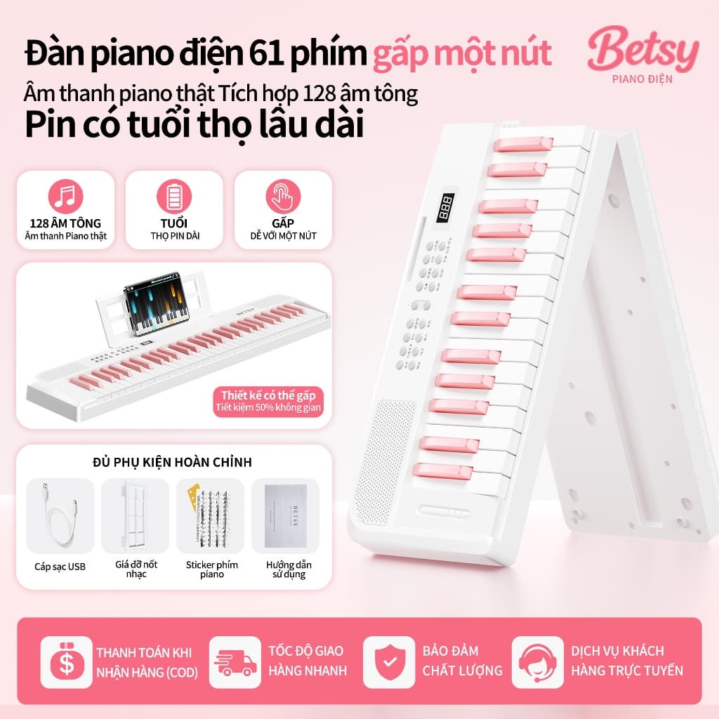 (Lô hàng kho địa phương COD) BETSY Đàn Piano Điện Tử B151T 61 Phím Gọn Phù Hợp Cho Trẻ Em Và Người Mới Bắt Đầu Thiết Kế Tiện Dễ Di Chuyển