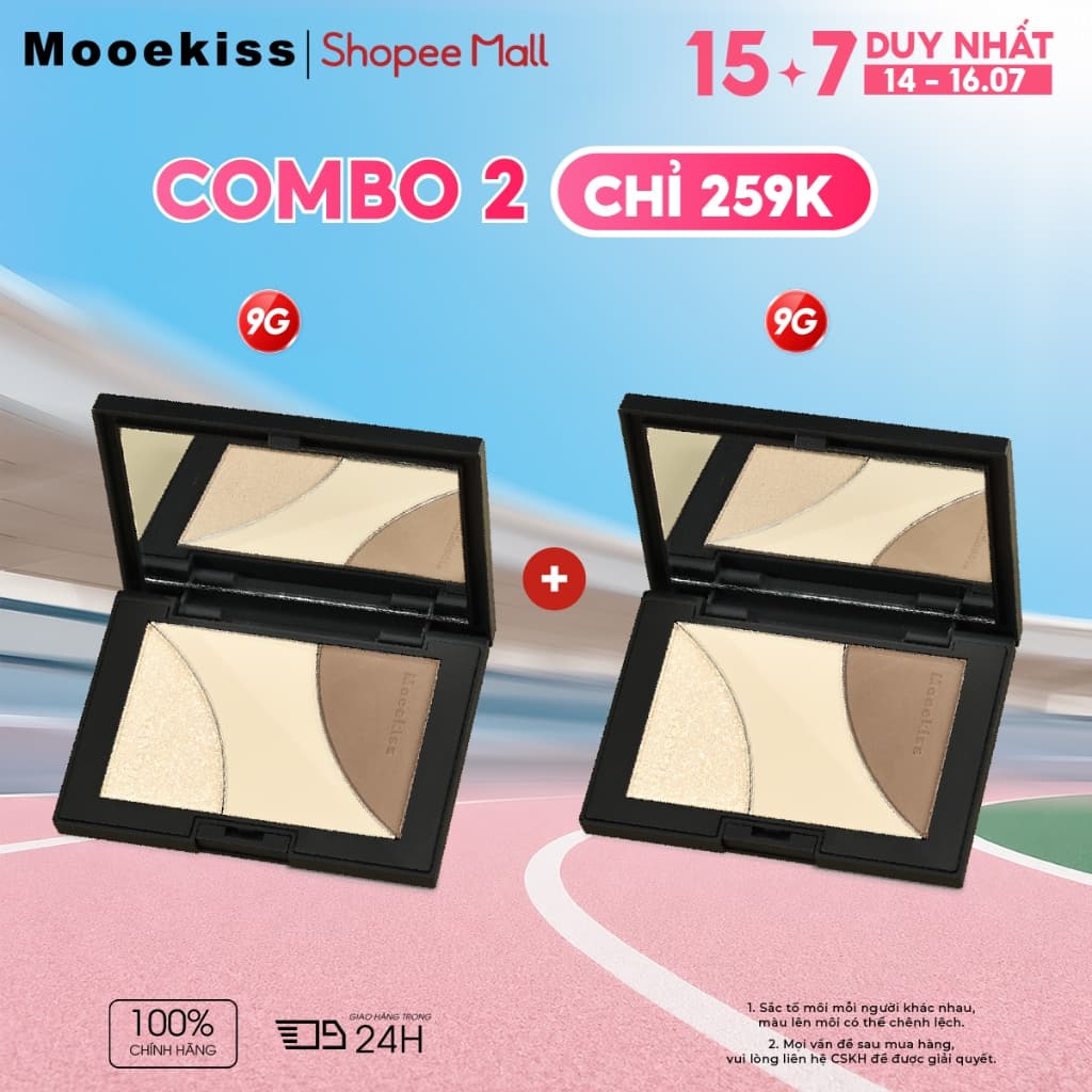 [Live Combo 9gx2] Combo 2 Bảng Tạo Khối Mooekiss 3 Màu Mini Dễ Dùng Cho Người Mới, Tự Nhiên, Lâu Trôi 9gx2