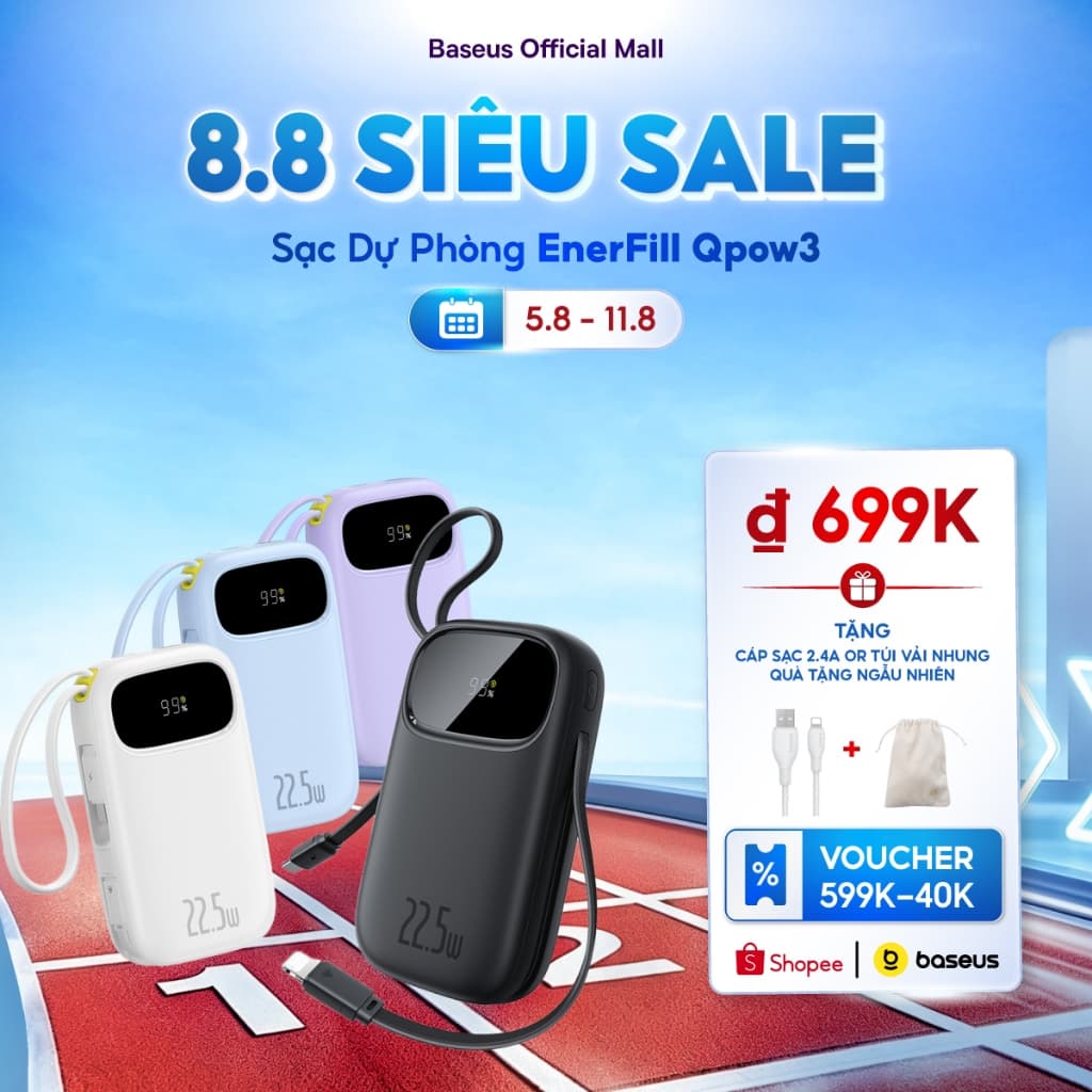 【CCC Certified】Sạc Dự Phòng EnerFill Qpow3 Baseus Pin Dự Phòng Sạc Nhanh Màn Hình Kỹ Thuật Số  Cáp Kép, Kích Thước Nhỏ, Có Chứng Nhận CCC