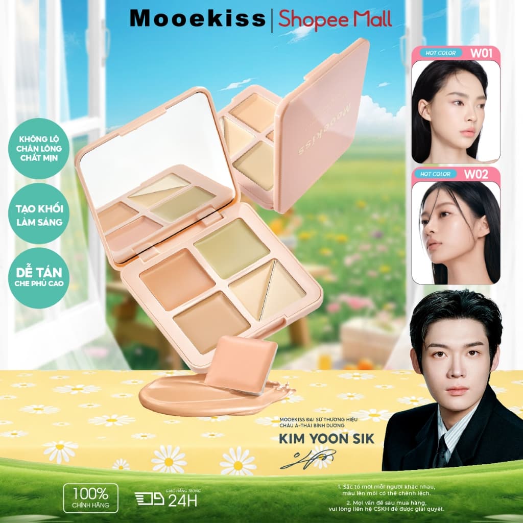 Bảng che khuyết điểm đa khuyết điểm Mooekiss Soft 8.2g, Kem che khuyết điểm dưỡng ẩm và mịn màng, đa hình giúp cải thiện độ xỉn màu cho da mặt và làm sáng tông màu da