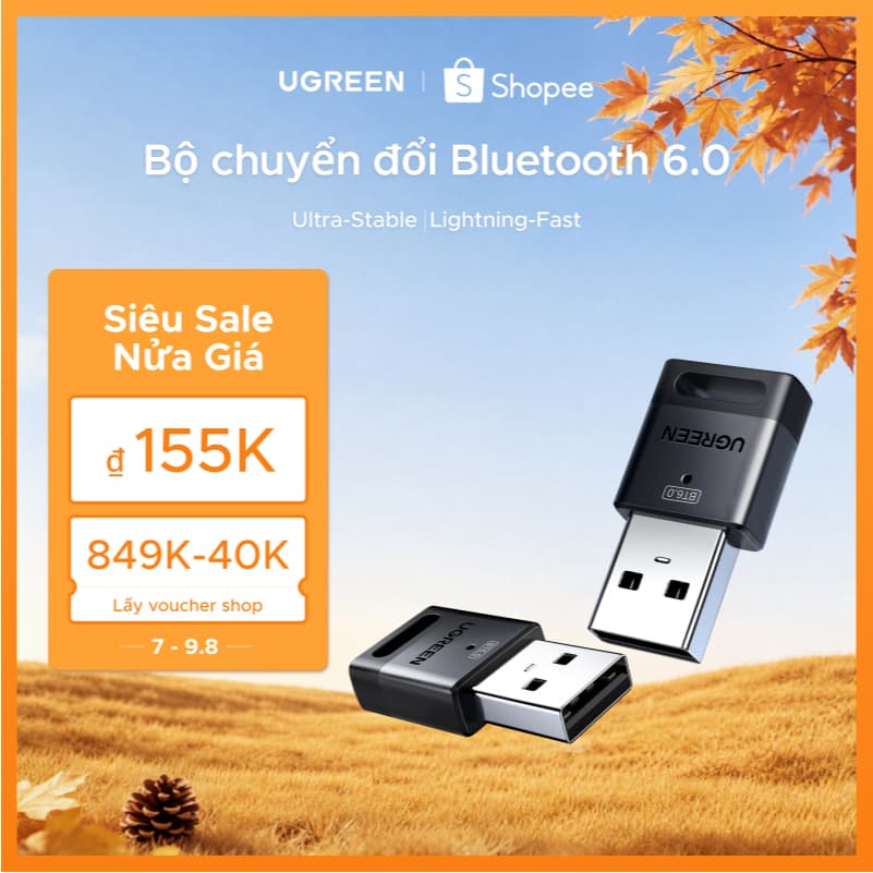 Bộ chuyển đổi Bluetooth USB UGREEN, 6.0 Dongle cho PC, Plug & Play cho Windows 11 / 10 / 8.1, Bộ thu và phát Bluetooth cho chuột