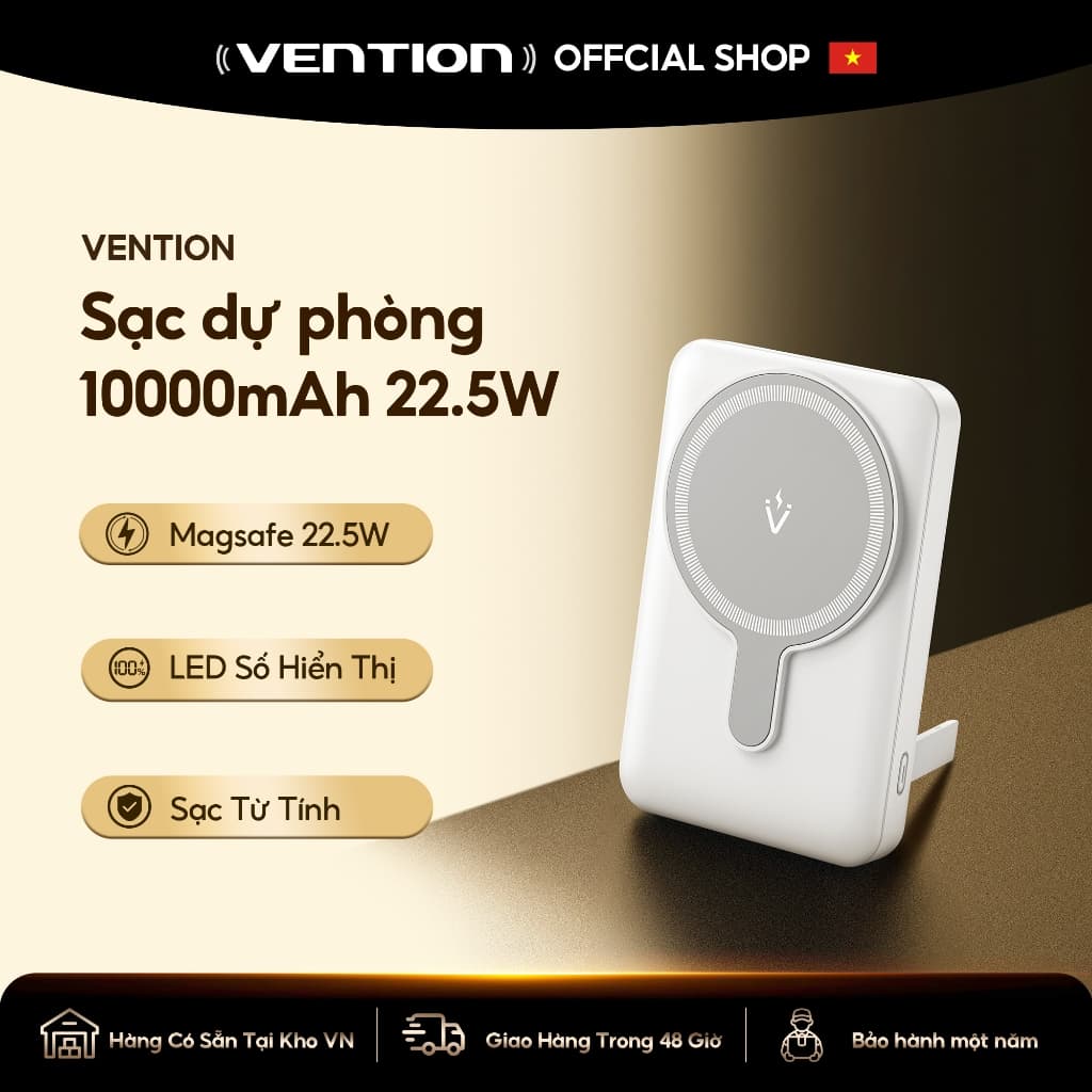 Vention Sạc Dự Phòng Không Dây 10000mAh  có sạc nhanh  22.5W Nam Châm - Từ Tính - Pin Sạc dự phòng 5000mAh Power Bank Mini Cao Cấp - Có Magsafe cho Phone 16 - Hàng Chính Hãng