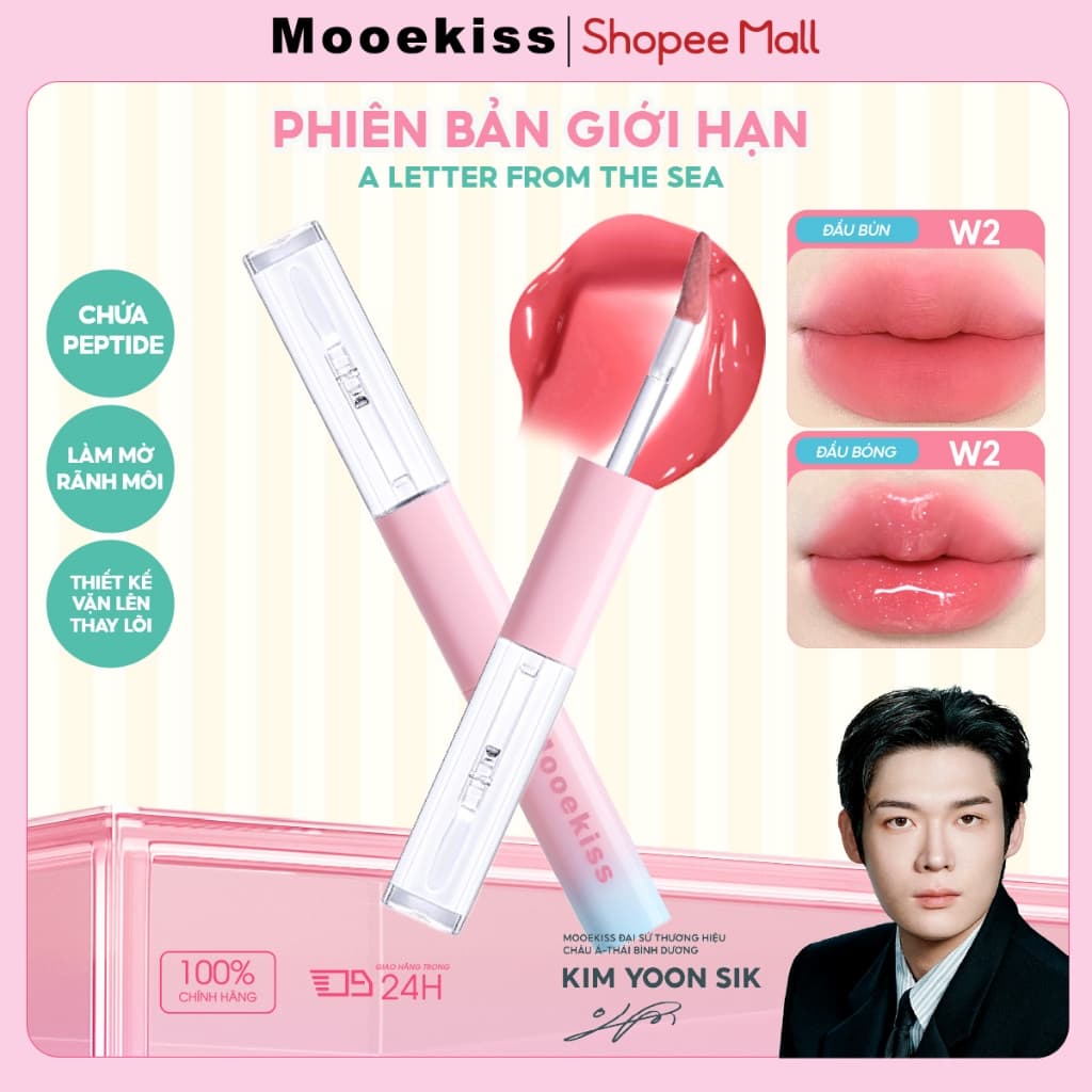 [KOL] Son Mooekiss 2 Đầu Lì & Bóng 1.5g+1.5g, Dưỡng Ẩm, Lâu Trôi, Không Dính Cốc, Căng Bóng Môi