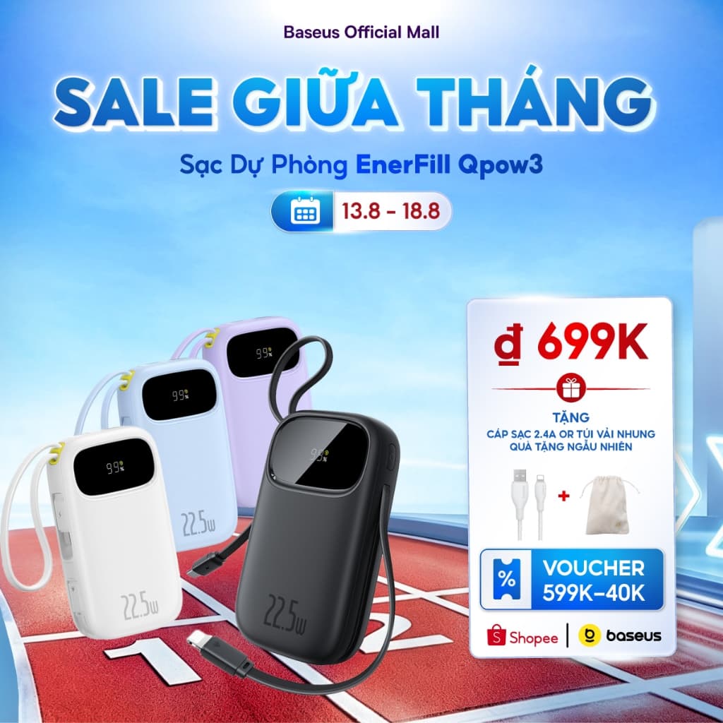 【CCC Certified】Sạc Dự Phòng EnerFill Qpow3 Baseus Pin Dự Phòng Sạc Nhanh Màn Hình Kỹ Thuật Số  Cáp Kép, Kích Thước Nhỏ, Có Chứng Nhận CCC