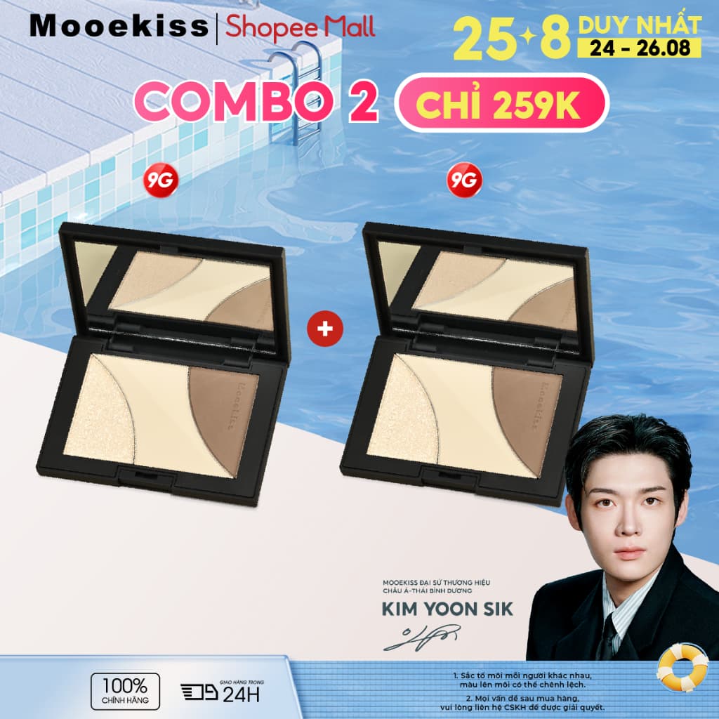 [Live Combo 9gx2] Combo 2 Bảng Tạo Khối Mooekiss 3 Màu Mini Dễ Dùng Cho Người Mới, Tự Nhiên, Lâu Trôi 9gx2