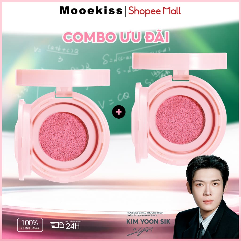 [KOL Combo 2] Phấn má hồng đệm di động Mooekiss tích hợp Puff & Mirror, Hydrating & Skin-Fetting cho một cái nhìn tự nhiên, trần