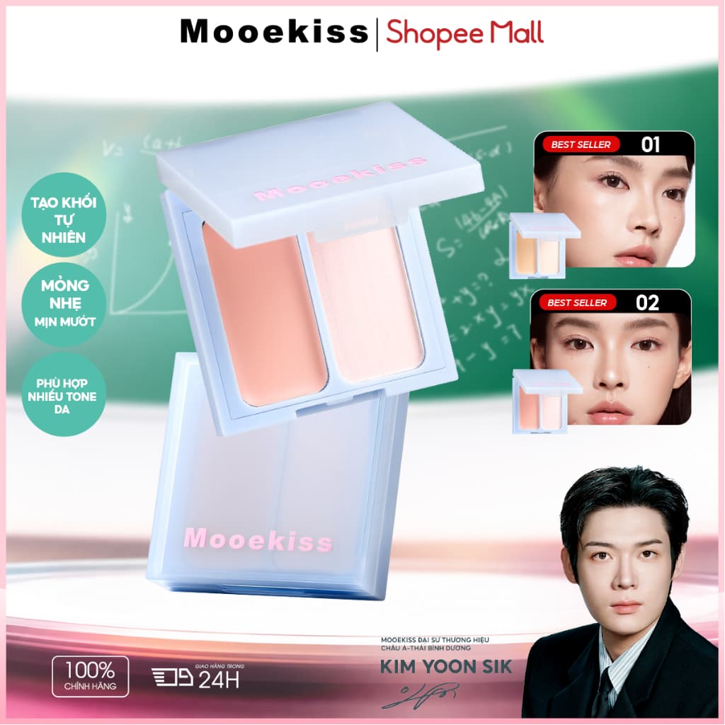 Highlight Mooekiss Kem 2in1, Bắt Sáng & Tạo Khối, Hiệu Ứng Glow, Mịn Mượt, Lâu Trôi [KIM YOON SIK]