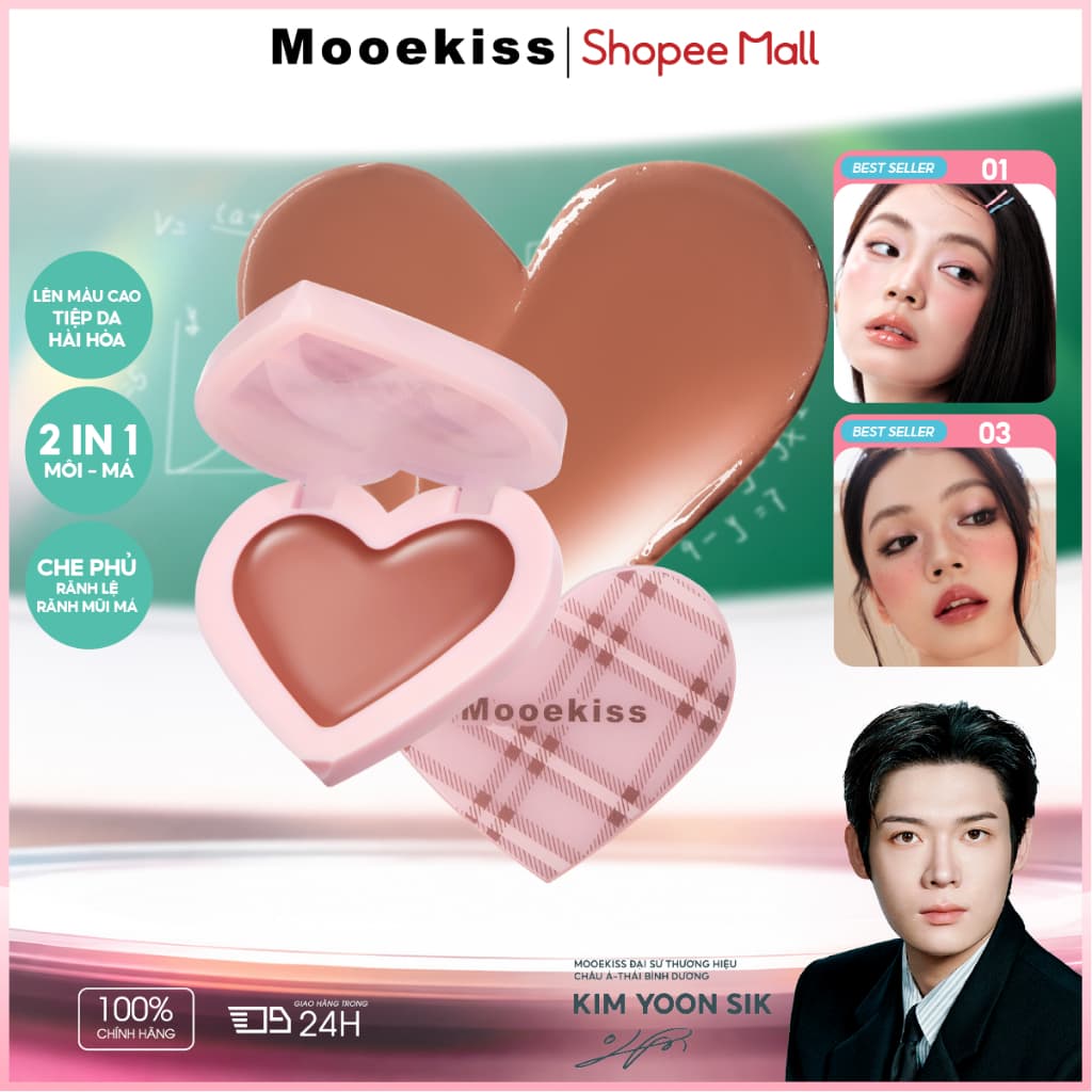 Má Hồng Kem MOOEKISS Heart-Kiss Lip & Cheek Jelly 2IN1 Dùng Cho Môi Và Má 2.8g