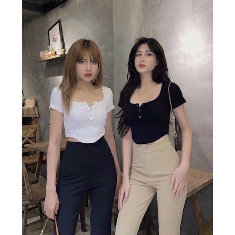 Áo Croptop cúc Ngực body sexy nữ đen trắng