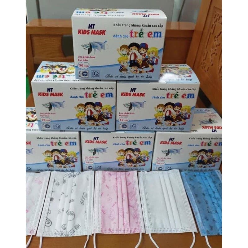 [COMBO 3 HỘP] HỘP 50 CHIẾC KHẨU TRANG Y TẾ EM BÉ HT KIDS MASK, MIX NHIỀU MÀU
