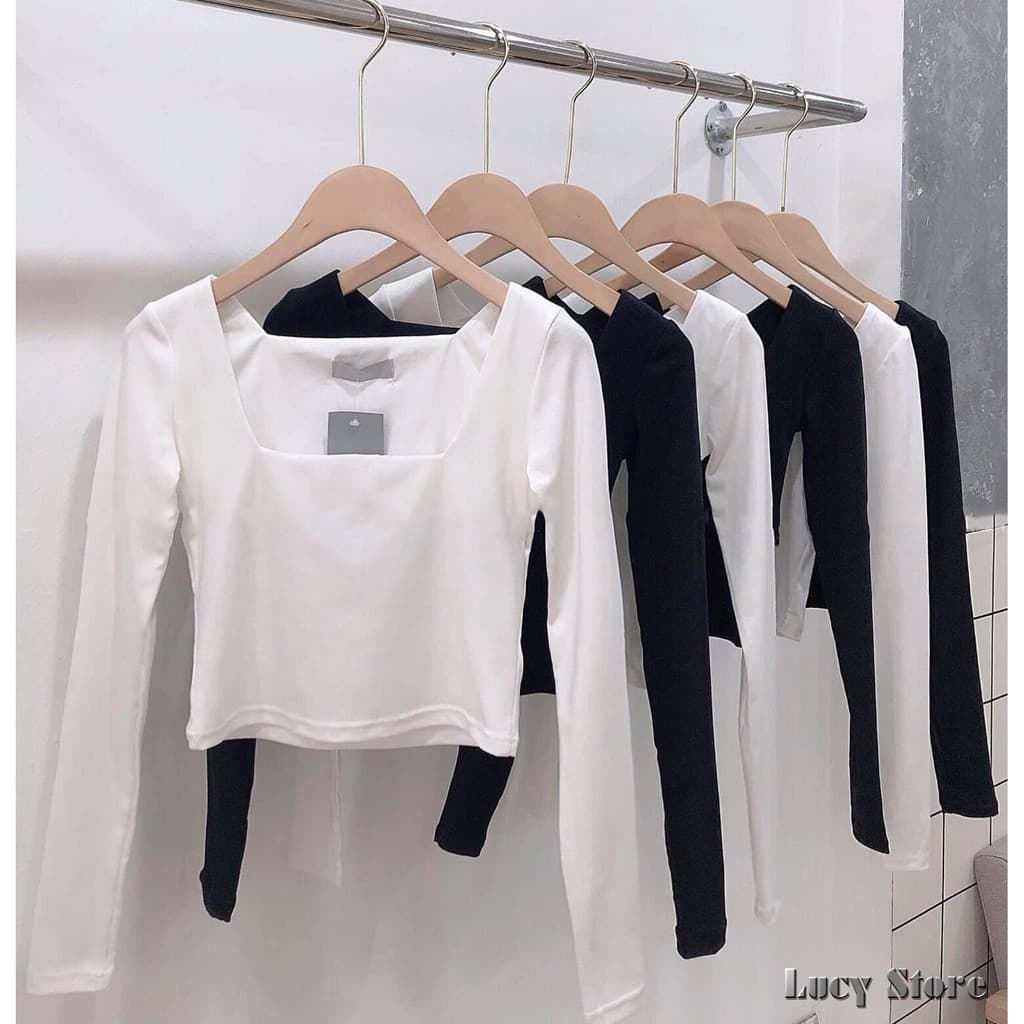 Áo Croptop Dài Tay Cổ Vuông Croptop Cổ Tròn Croptop Cổ U