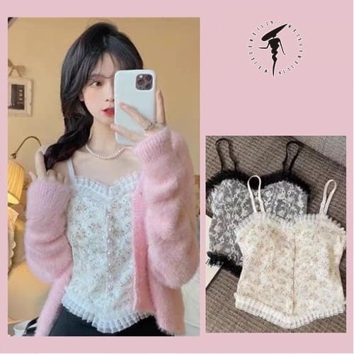 MeiXueMeiLin Áo Lót Hai Dây Dáng Ngắn Có Đệm Ngực Họa Tiết Hoa Nhỏ Màu Trơn Phong Cách Nóng Bỏng Cho Nữ Lưng
