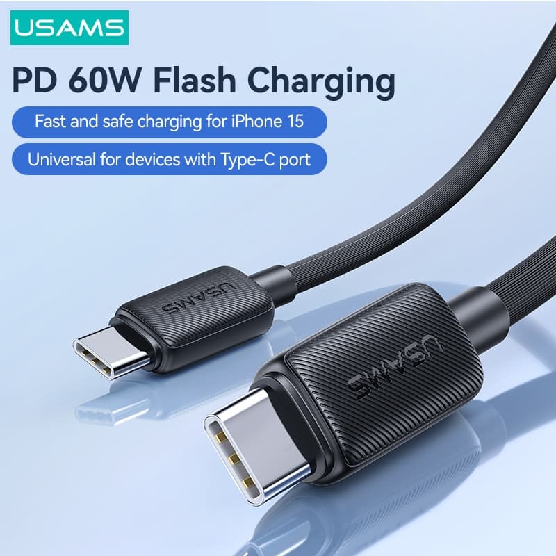 Usams USB C sang USB Type C cho Samsung iP Xiaomi PD 60W Cáp cho máy tính xách tay MacBook iPad Pro Type-C sang Type-C Sạc nhanh