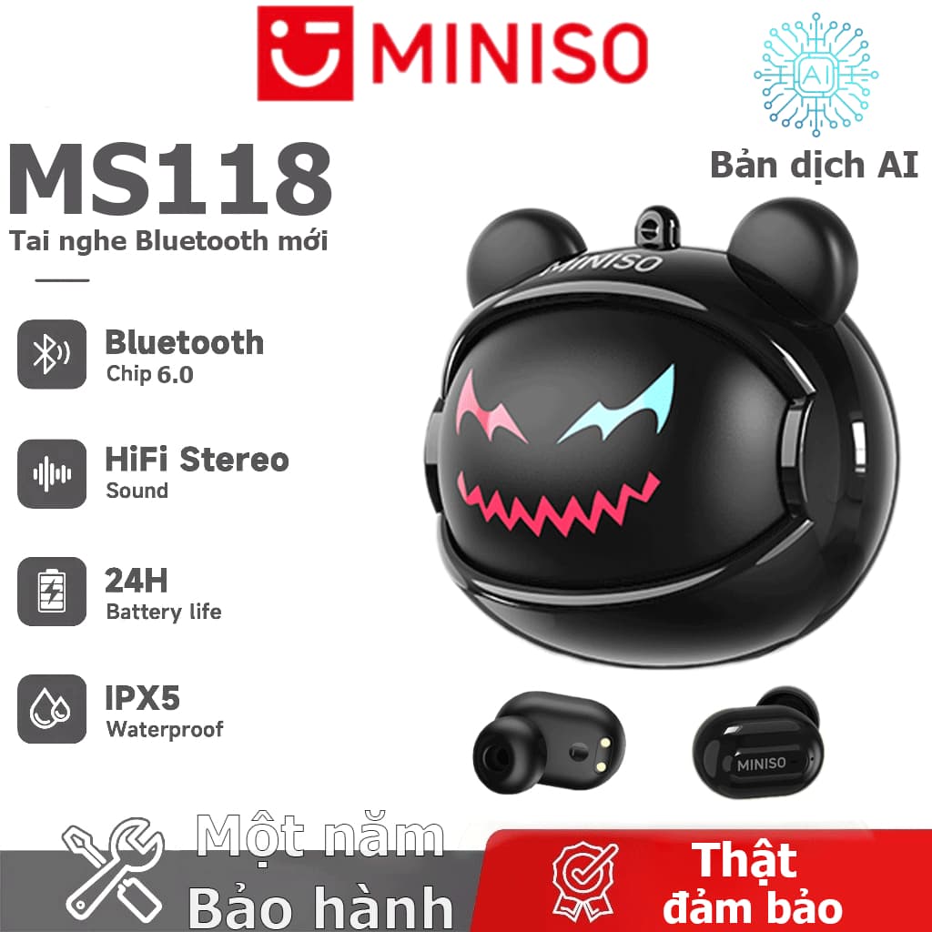 Bảo hành 1 năm MINISO MS118 Tai nghe dịch ngôn ngữ thời gian thực Tai nghe Bluetooth không dây AI OWS Hỗ trợ 135 ngôn ngữ Tai nghe thể thao Biểu hiện có thể thay thế IPX5 Giảm tiếng ồn chống nước