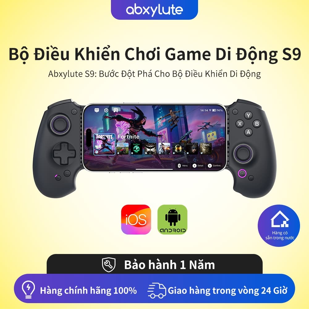 Bộ điều khiển điện thoại chơi game toàn kích thước abxylute S9 cho máy tính bảng iPhone / iPad Mini / Android, Tay cầm chơi game di động Bluetooth & Type-C với bản đồ phím miễn phí & Cần điều khiển App Hall