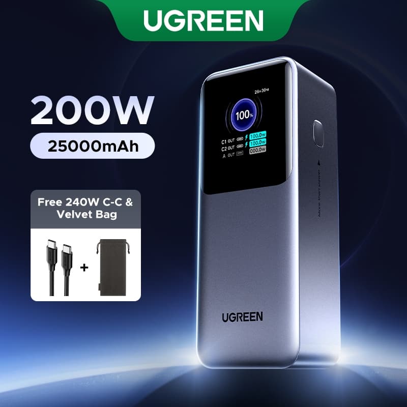 Ugreen 130W 20000mAh |25000mAh 200W Laptop Power Bank Sạc Siêu Nhanh 100W PD3.1 Cho Macbook Air / Pro Lenovo cho iPhone 18 Pro Max iPhone 17 Pro Max