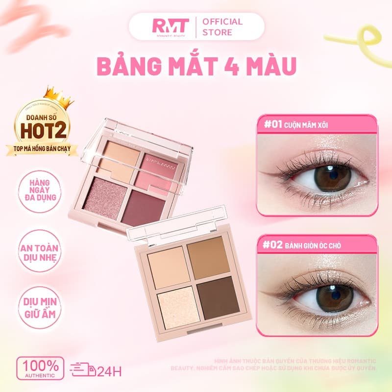 Romantic Beauty Bảng Phấn Mắt Afternoon Tea 4 Ô Tông Đất Tự Nhiên Lấp Lánh Dễ Dùng Cho Học Sinh