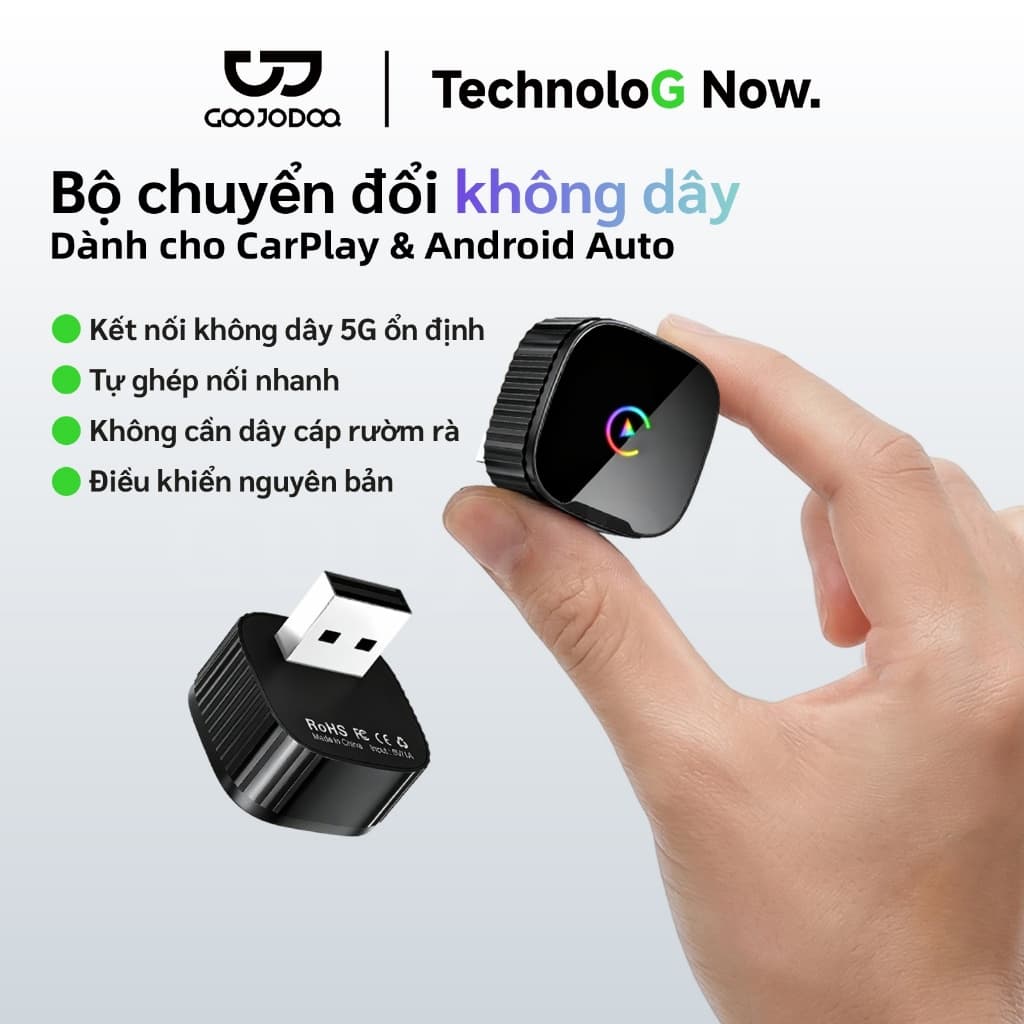 Bộ chuyển đổi không dây GOOJODOQ cho CarPlay & Android Auto Zero Cable Hassle Ổn định 5G Điều khiển gốc hoàn toàn không dây
