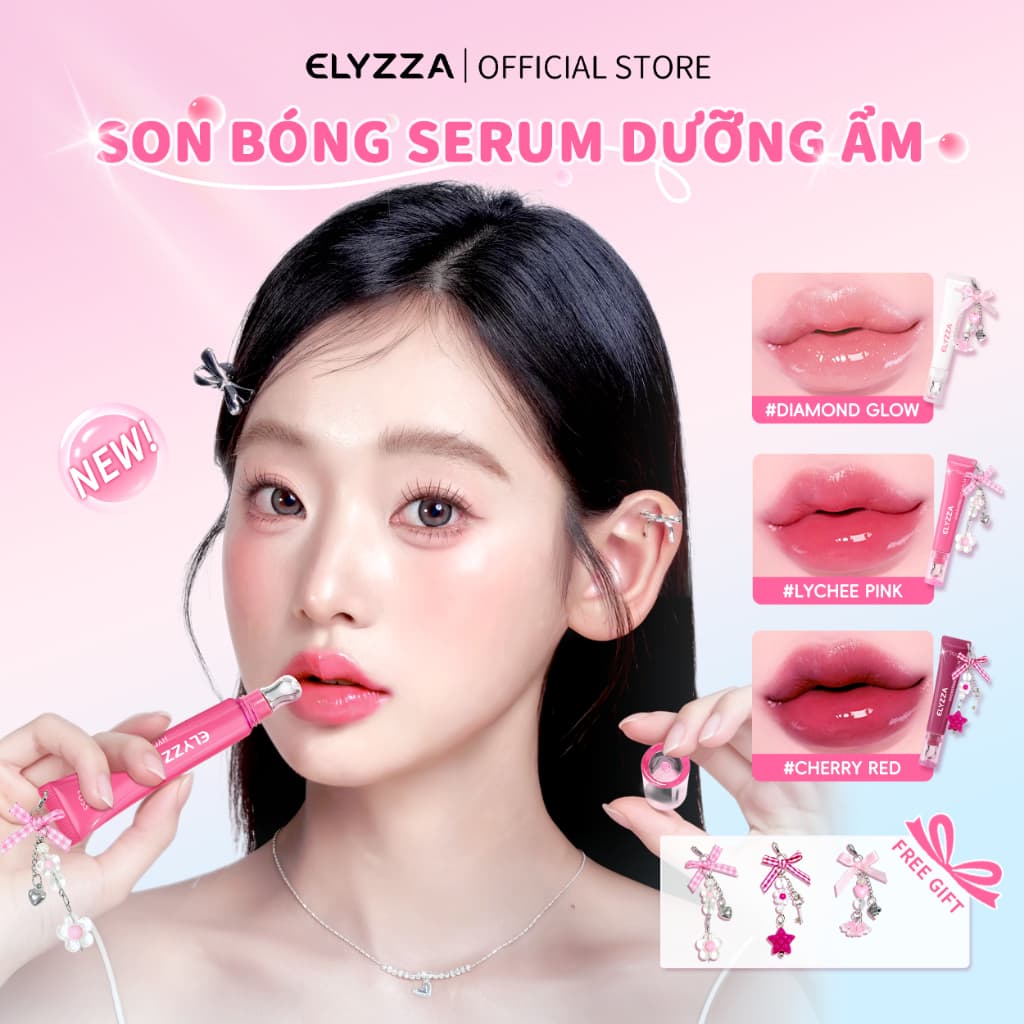 Son Dưỡng Môi Nước Chứa PDRN Son Bóng ELYZZA Lip Gloss, Cấp Ẩm Lâu Dài Không Dính, Phục Hồi Môi Khô Nứt, Môi Căng Mọng Chuẩn Hàn