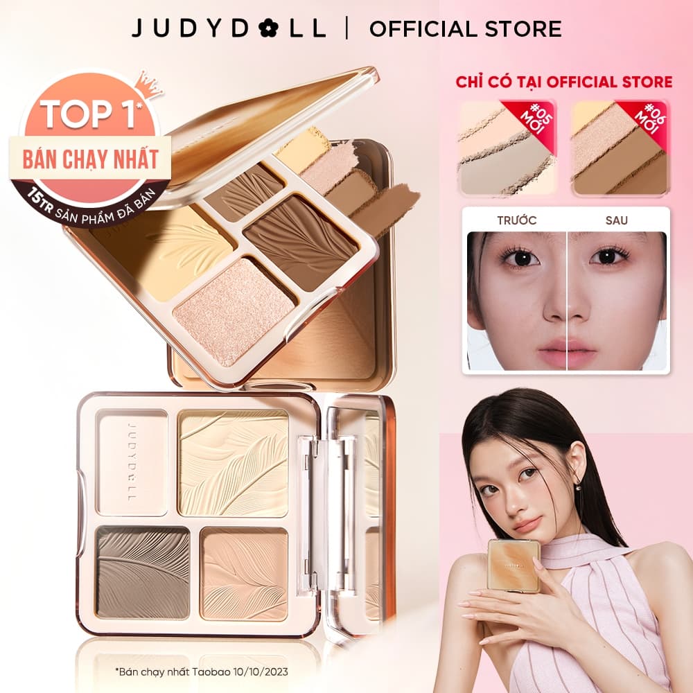 Bảng Phấn Tạo Khối Bắt Sáng 4 Ô JUDYDOLL Highlight & Contour Palette Mỏng Mịn Dễ tán Chuẩn màu 3D Lâu trôi 9g