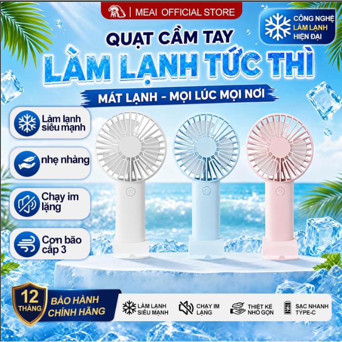 MEAI GS02 Quạt Mini Cầm Tay Pin USB Để Bàn Giá Đỡ Điện Thoại Cho Dân Văn Phòng Học Sinh Cute Âm KhôngQuạt nhỏ cầm tay Quạt Mini công suất gió cao USB di động để sạc