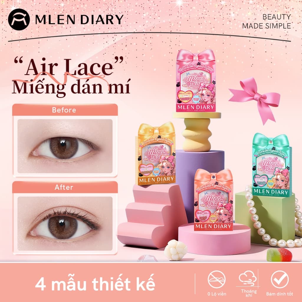MLEN DIARY Miếng Dán Kích Mí Tự Nhiên, Tạo Mí Đôi Phù Hợp Mọi Dáng Mắt, Dễ Dùng Cho Người Mới Bắt Đầu