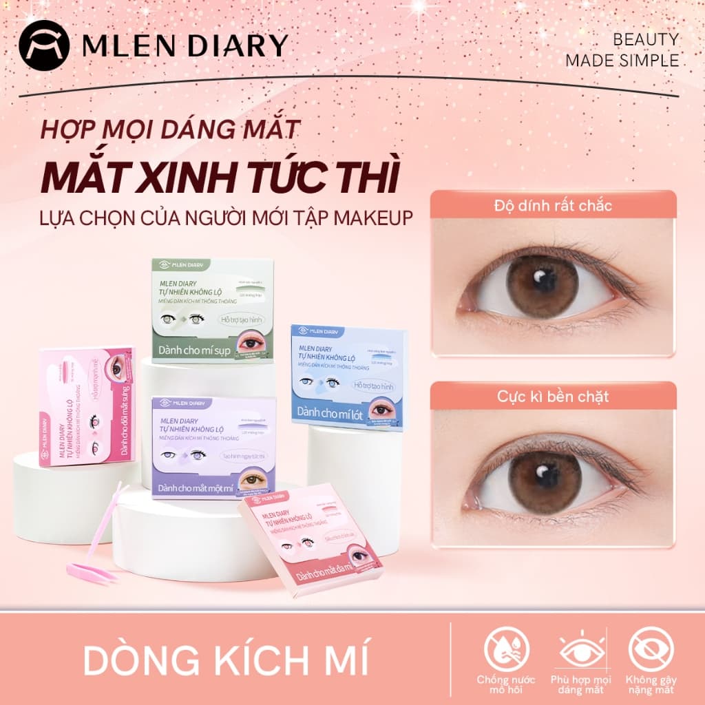 MLEN DIARY Miếng Dán Kích Mí Tự Nhiên, Dán Mí Đôi Siêu Vô Hình, Không Lộ Nền Makeup, Phù Hợp 5 Dáng Mắt