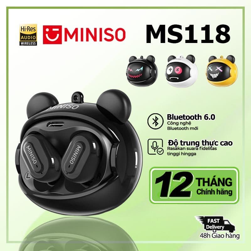 MINISO MS118 [Mẫu mới] Tai nghe nhét tai dịch thuật AI Tai nghe Bluetooth trong Thiết kế sành điệu, có thể xoay và tùy chỉnh Tuổi thọ pin siêu dài nghe chơi game Độ trễ thấp