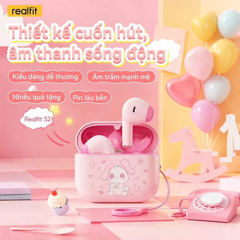 Tai nghe Bluetooth REALFIT S2 Mini | Điều khiển App | Êm tai | Chế độ Ngủ | Thiết kế Dopamine