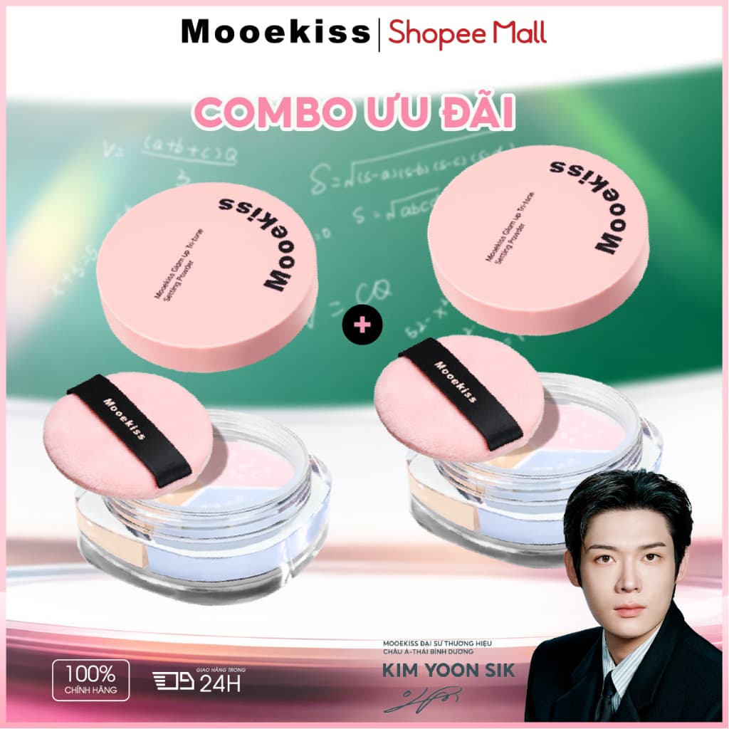 [KOL Combo 2] Bột rời 3 màu Mooekiss, Bột chống thấm & kiểm soát dầu mờ, Làm sáng & lâu trôi cho da khô & dầu