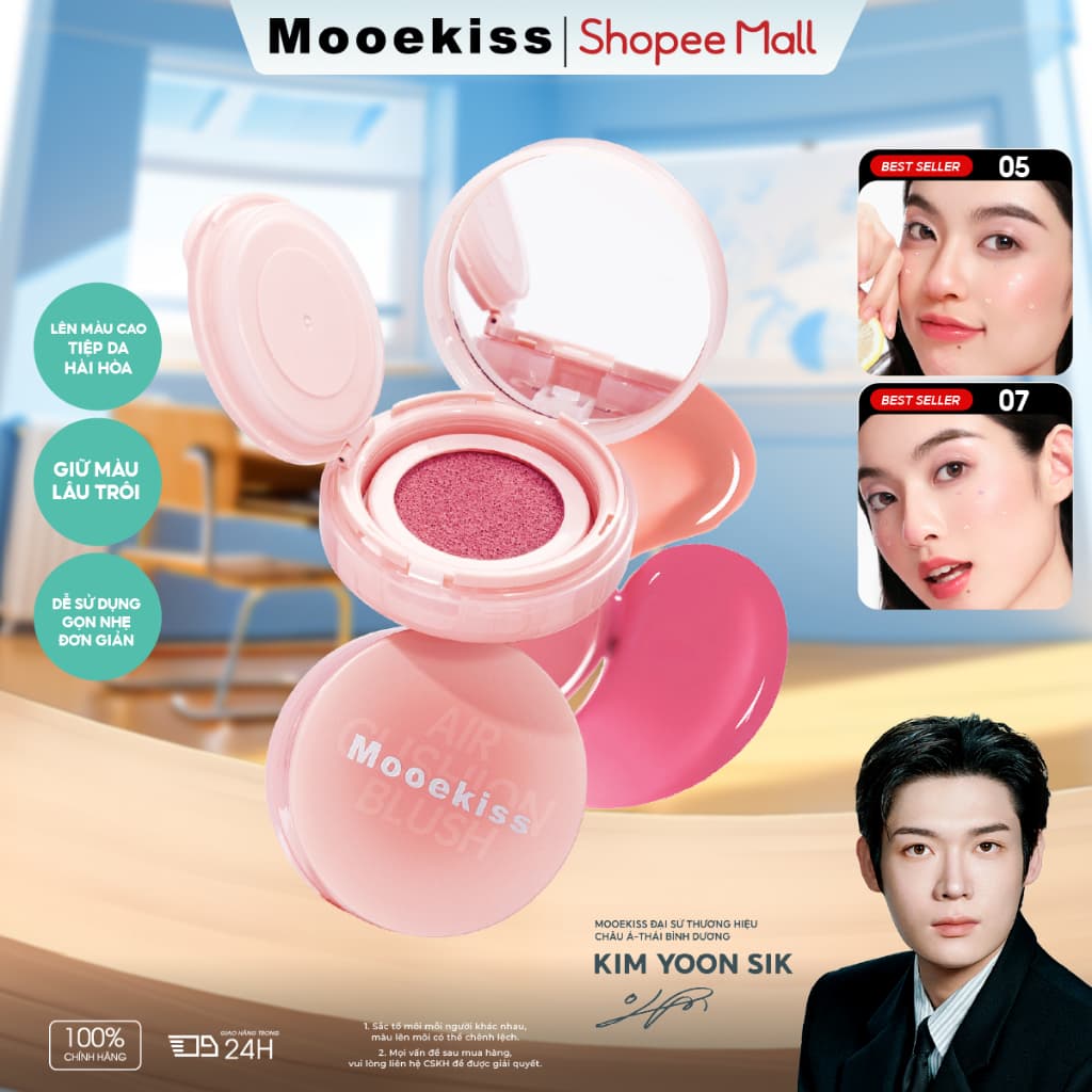 Má Hồng Mooekiss Cushion, Hiệu Ứng Glow Tự Nhiên, Dưỡng Ẩm, Lâu Trôi, Mịn Nhẹ