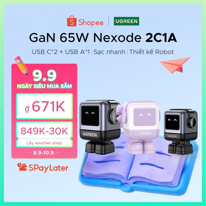 UGREEN Củ sạc nhanh Nexode Robot UGREEN Uno 30W 65W cho iPhone 18 Pro Max iPhone 17 Pro Max iPhone 16 Pro max | Công nghệ GaN Củ Sạc sb c mini Công nghệ PD3.0/QC4.0/PPS Cho iphone 15/14 / 14 pro max / macbook air / ipad pro / ipad mini
