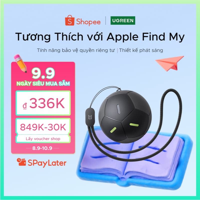 [Thiết kế bóng đá] Thiết kế bóng đá UGREEN FineTrack Chống mất Bluetooth5.0 Finder Tracker Finder IP68 Bộ định vị chống nước tương thích với iOS iPhone 18 Pro Max iPhone 17 Pro Max