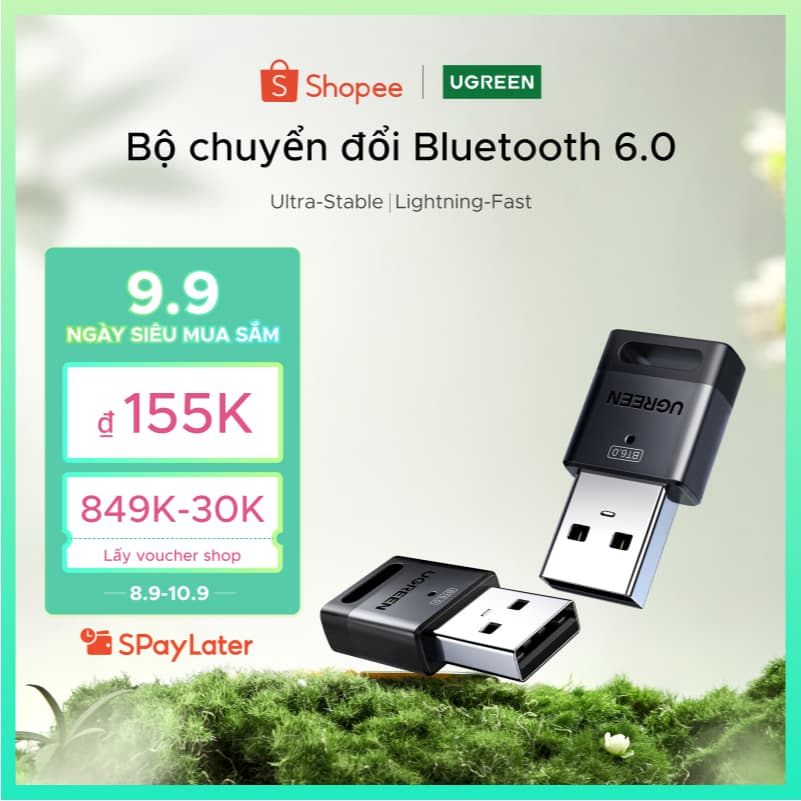 Bộ chuyển đổi Bluetooth USB UGREEN, 6.0 Dongle cho PC, Plug & Play cho Windows 11 / 10 / 8.1, Bộ thu và phát Bluetooth cho chuột