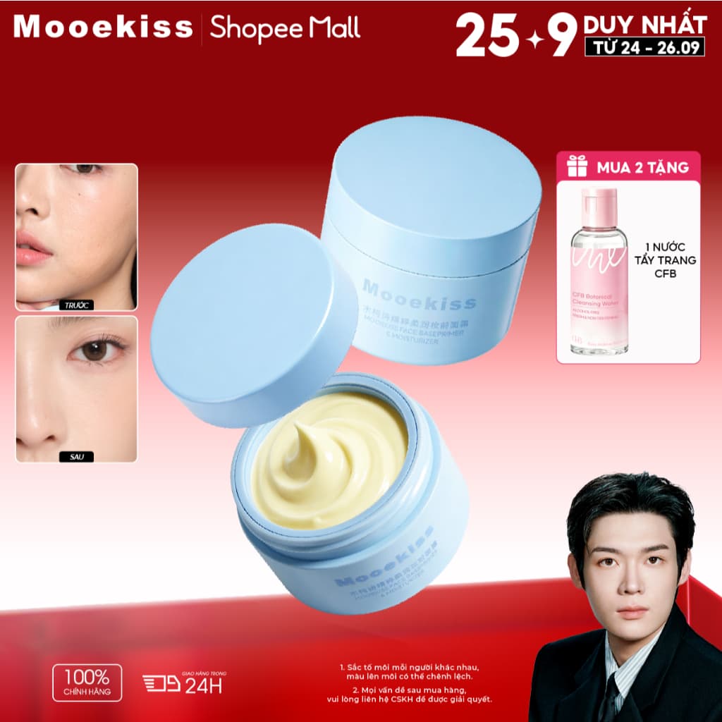 Kem Lót Mooekiss, Dưỡng Ẩm, Chống Mốc, Bám Nền Tốt, Lâu Trôi, Dành Cho Da Khô 30g