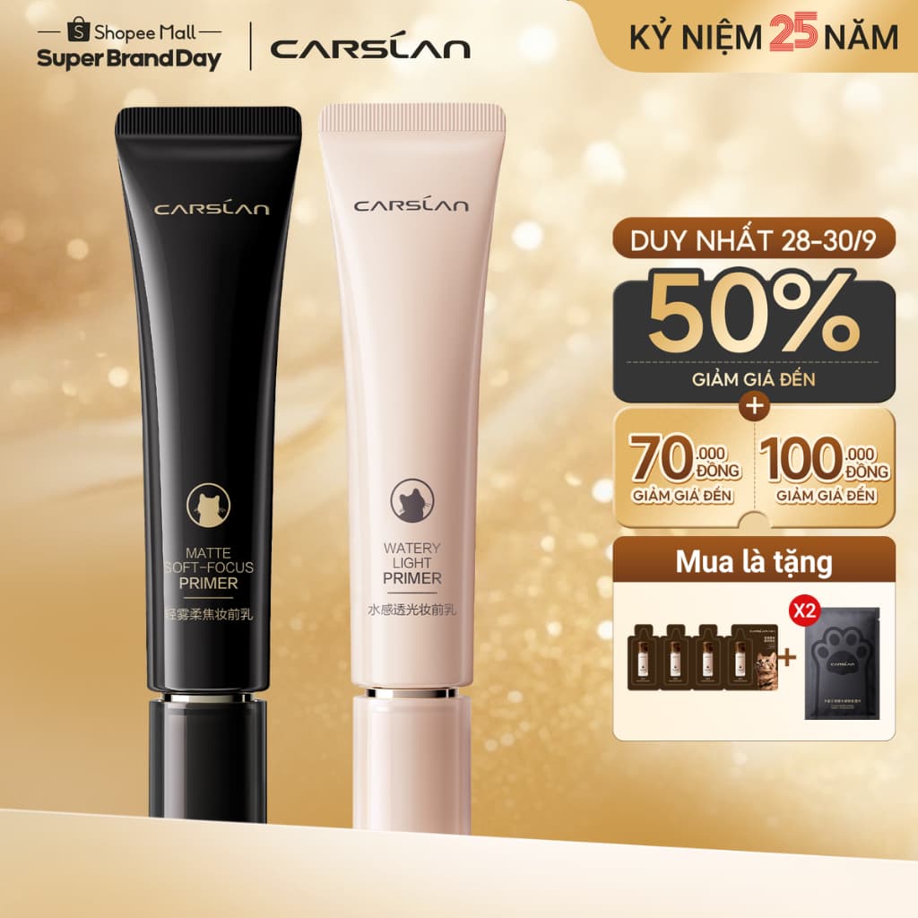 Kem lót trang điểm CARSLAN 24h dưỡng ẩm kiểm soát dầu lâu trôi không bết dính không vón cục 35g