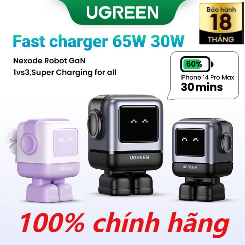 UGREEN Củ sạc nhanh Nexode Robot UGREEN Uno 30W 65W cho iPhone 18 Pro Max iPhone 17 Pro Max iPhone 16 Pro max | Công nghệ GaN Củ Sạc sb c mini Công nghệ PD3.0/QC4.0/PPS Cho iphone 15/14 / 14 pro max / macbook air / ipad pro / ipad mini