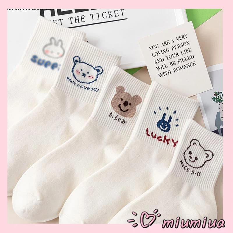 👾miua Tất cao cổ vớ cao cổ vải cotton hình con gấu,tất nữ cute,tất cổ cao nữ