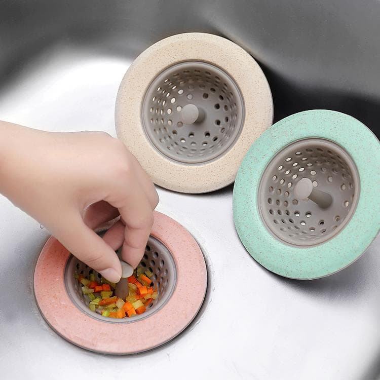 Giỏ Chặn Lọc Rác Bồn Rửa Bát LOẠI TRÒN CÓ THANH CẦM (Lúa Mạch) - Dễ Dàng Đổ Rác Nhanh Chóng, Sạch Sẽ