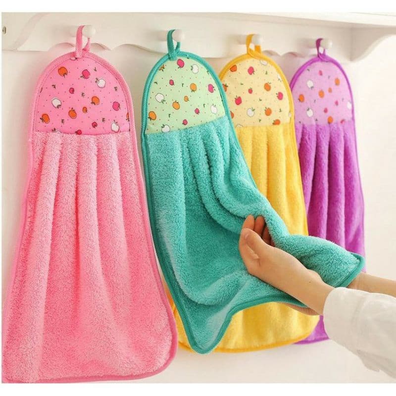 (COMBO 2 KHĂN HỌA TIẾT TRÁI CÂY HOẶC HOA TRÊN ĐẦU MÓC TREO ) combo 2 khăn lau tay nhà bếp cotton sợi mềm