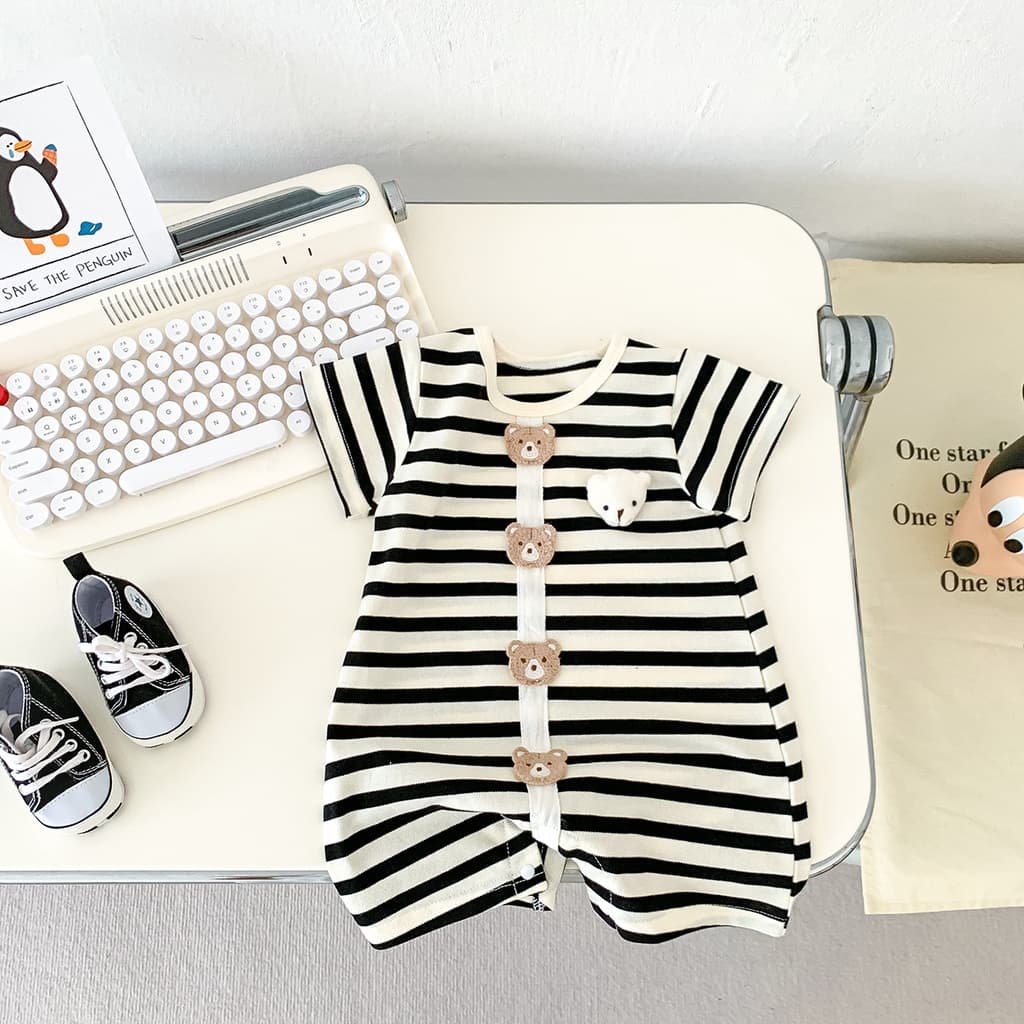 Quần Áo Liền Quần Cho Bé Mùa Hè Tay Ngắn Body Bé Trai Bé Gái Thời Trang Hàn Quốc Sọc Jumpsuits 0-2 Tuổi Sơ Sinh Quần Áo Trẻ Sơ Sinh