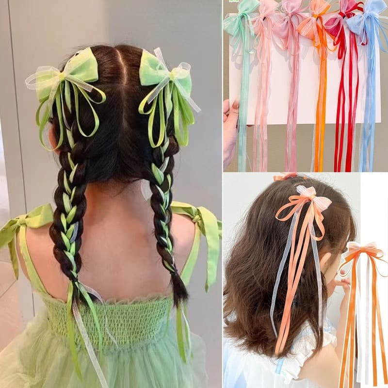 Set 1 / 2 Kẹp Tóc Nơ Tua Rua Thời Trang Cho Bé Gái
