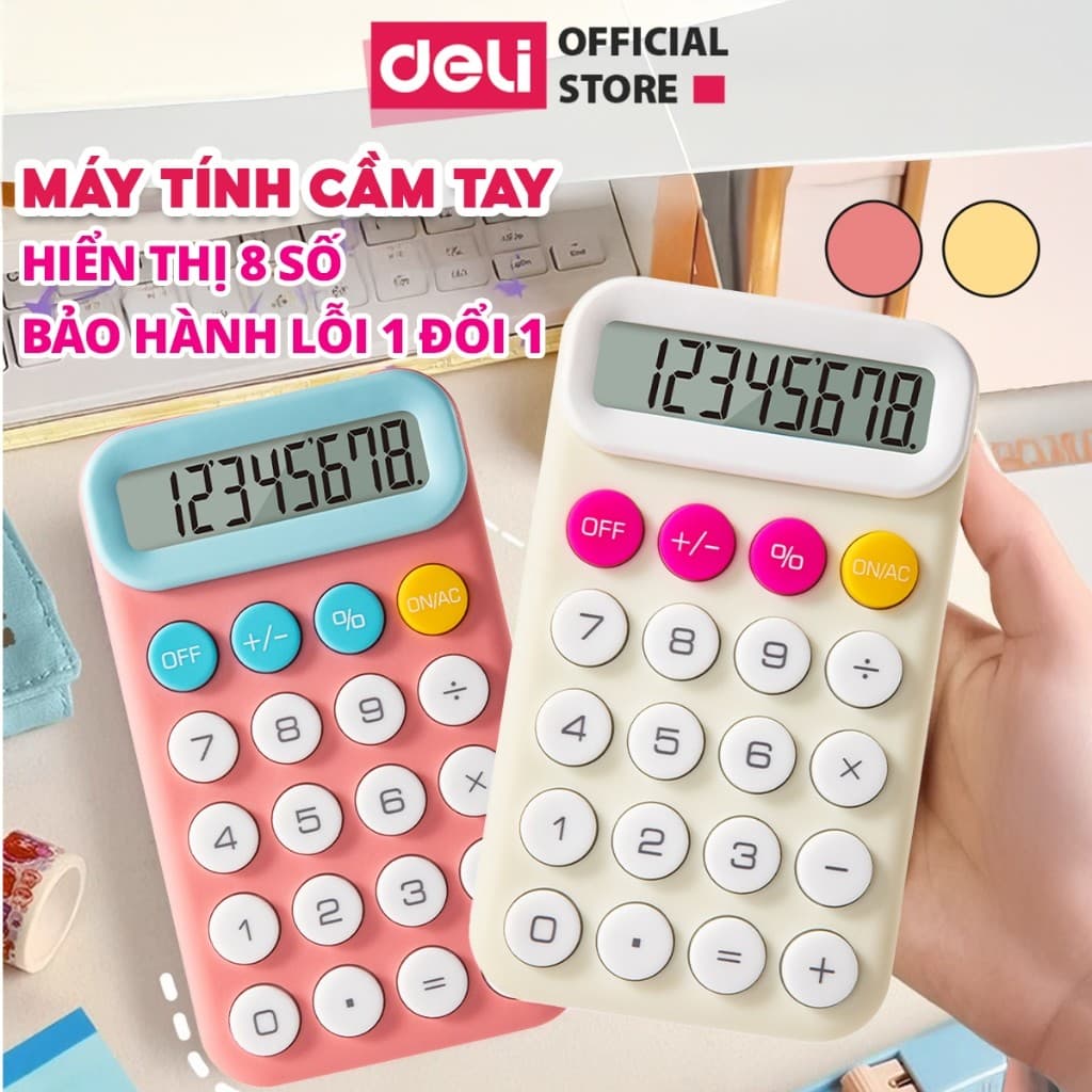Máy Tính Cầm Tay Bỏ Túi Để Bàn Deli Thiết Kế Xinh Xắn Máy Tính Mini 8 Số Phù Hợp Tính Toán Văn Phòng Bảo Hành Chính Hãng